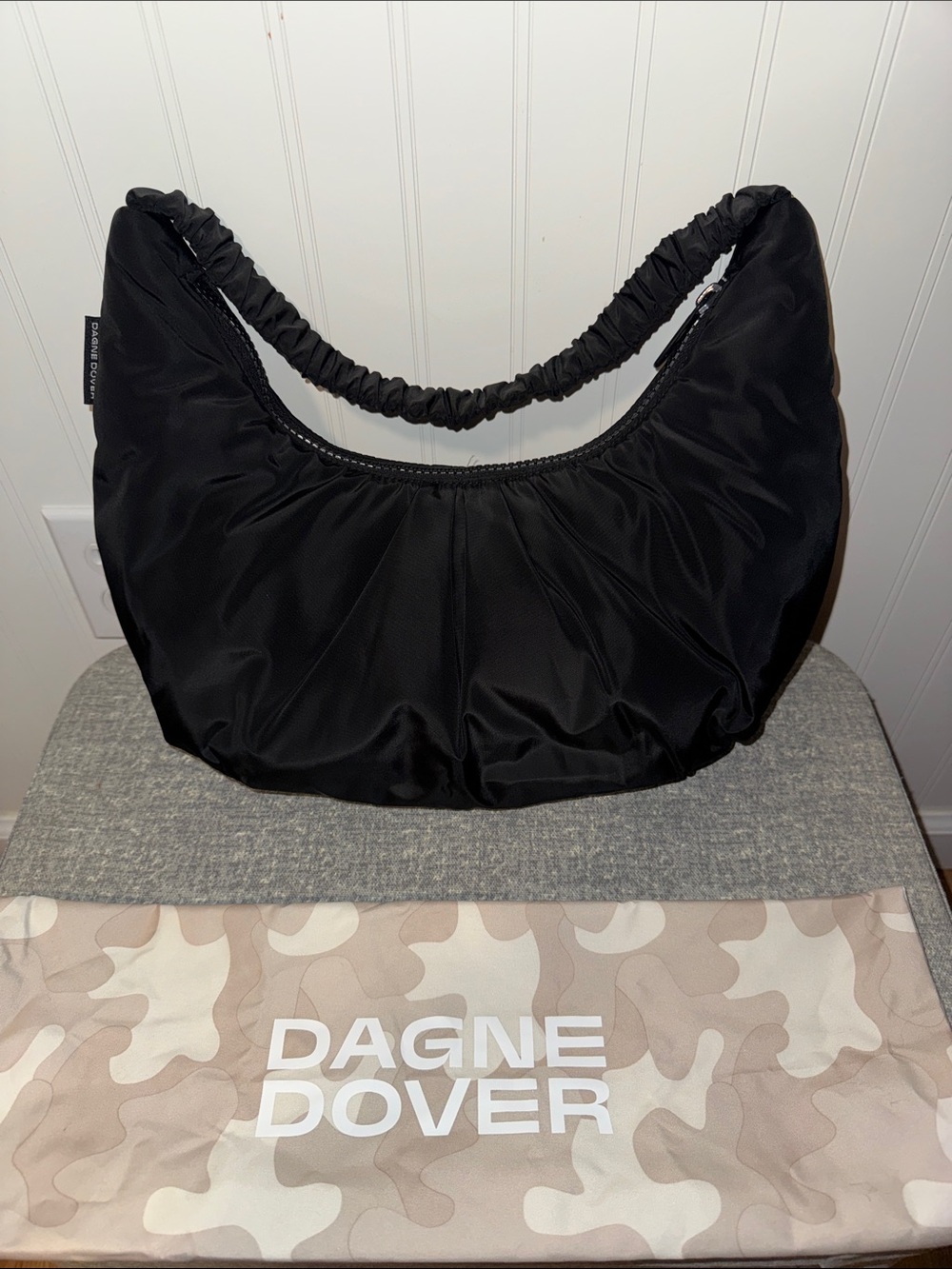 Dagne Dover Black Ruched Handle Nylon Hobo Bag